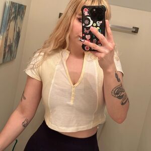 Urban Outfitters UO yellow/white baby tee colorblocked vtg style
